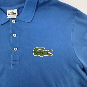 Lacoste Polo Shirt Mens 7 XL Blue Big Croc Oversized Logo Pique Cotton Short Slv